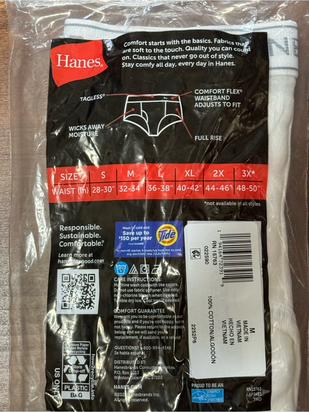 Hanes Men’s White Briefs 3-Pack – Tagless Cotton (White) - Picture 2 of 3